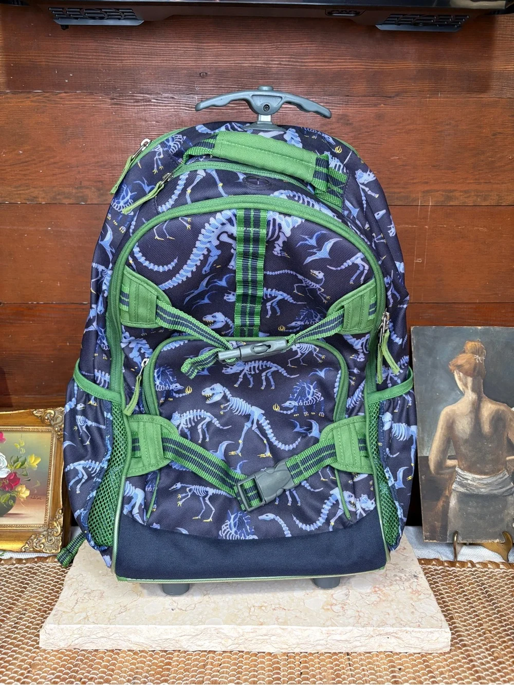 Pottery Barn Kids Mackenzie Rolling Dinosaur Backpack Navy Blue Green
